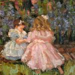 "LITTLE GIRLS IN THE GARDEN" 14X18" OIL ON CANVAS SOLD